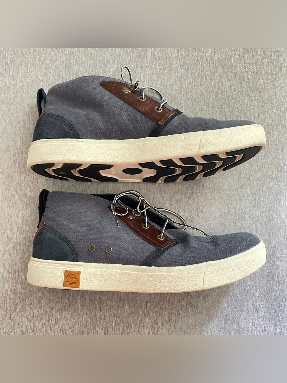 Timberland Men’s Size 12 Blue/Brown Canvas High Top Sensorflex Lace Up Shoes - Picture 2 of 8